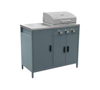 Barbecue gaz 3 brûleurs. bleu gris. 3 portes et 2 espaces de rangement