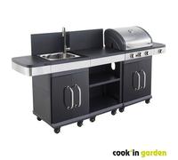 Barbecue gaz - Grill et plancha - FIDGI 3 + Desserte + Evier - Cuisine d'extérieur - Cook'in Garden - Noir