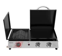 Barbecue Gaz Portable à 3 Brûleurs Royal Gourmet - 3 en 1 Plancha et Grille en Émaillés Combinés avec Couvercle Multifonctionnel, Puissance 8.5 kW
