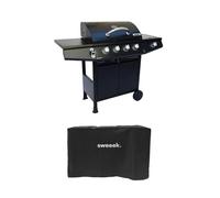 Barbecue gaz 4 brûleurs + 1 feu latéral avec roues, tablettes, thermomètre et housse TREVILLE 4 AVEC HOUSSE