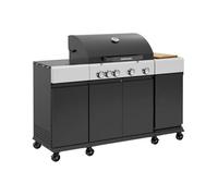 (Barbecue gaz 4 brûleurs + 1 feu latéral, cuisine d'extérieure avec roues, tablettes et thermomètre MAXIM