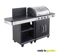 Cook'in Garden - Barbecue gaz - Grill et plancha - fidgi 4 + Desserte - Cuisine d'extérieur Noir