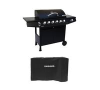 Barbecue gaz 6 brûleurs + 1 feu latéral avec roues, tablettes, thermomètre et housse TREVILLE 6 AVEC HOUSSE