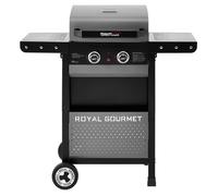Royal Gourmet 2 Brûleurs Barbecue Gaz sur Chariot, Gril à Gaz de Puissance 5 KW avec Tables d’appoint Pliantes et Panier de Rangement, Adapté pour Jardin et Extérieur, Noir