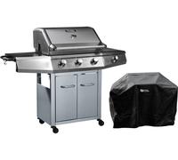 Gasgrill mit LED "Bingo 4" - 4 Brenner, davon 1 seitlich - 14 kW + Schutzhülle - Silberfarben (Argent, Bingo 4 avec Led)