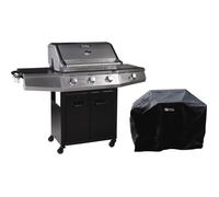 Gasgrill mit LED "Bingo 4" - 4 Brenner, davon 1 seitlich - 14 kW + Schutzhülle - Silberfarben (Noir, Bingo 4 avec Led)
