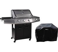 Gasgrill mit LED "Bingo 4" - 4 Brenner, davon 1 seitlich - 14 kW + Schutzhülle - Silberfarben (Noir, Bingo 4 avec Led)