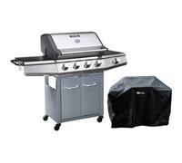 Barbecue gaz avec LED ""Bingo 5"" - 5 Brûleurs dont 1 latéral - 15.2kW + Housse protection - Argenté