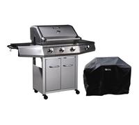 Barbecue Gaz ""Bingo 4"" - 4 brûleurs dont 1 latéral - 14kW + Housse protection - Argenté