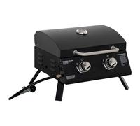 Barbecue Gaz De Table Transportable Pieds Pliables - 2 Brûleurs 5 Kw - Barbecue Gaz De Camping - Grille De 1142, Réceptacle Graisse, Thermomètre - Acier Noir