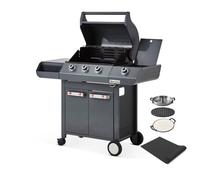 BRASERO BY FAVEX - Barbecue gaz Emma 3 brûleurs + Side - 11,95 kW - Grille fonte FLEXIGRILL - Pack Switch Grid inclus (pizza, saisie, volaille) - Tapis 119 x 81 cm