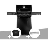 Barbecue gaz Freestyle 365 noir 3 brûleurs et 1 réchaud latéral + Housse de protection + Boitier de fumage - Napoléon