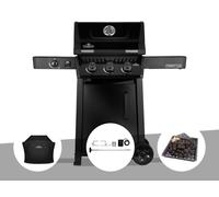 Barbecue gaz Freestyle 365 noir 3 brûleurs et 1 réchaud latéral + Housse de protection + Rôtissoire + Plateau charbon - Napoléon