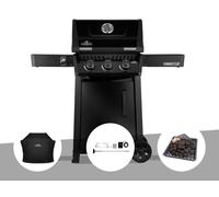 Barbecue gaz Freestyle 365 noir 3 brûleurs + Housse de protection + Rôtissoire + Plateau charbon - Napoléon