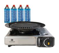 Barbecue gaz Grill 2en1 Réchaud gaz piézo 2200 W + 4 cartouches gaz butane KEMPER