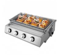 Barbecue Gaz Inox 4 Brûleurs Indépendants - Chauffe Rapide à Infra-Rouge, Hauteur Réglable 9CM, Allumage Séparé, Sans Fumée LPG