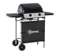Barbecue gaz - Outsunny - 2 brûleurs en acier inoxydable - puissance 2,8 kW - 2 grilles, 2 étagères latérales, 2 roues - noir