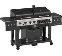 Barbecue gaz PITBOSS MEMPHIS 2.0, sur chariot , une zone de cuisson gaz, une charbon et un fumoir électrique 3 étages.