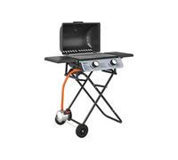Barbecue gaz pliable portable avec couvercle roues 2 brûleurs 5,6kW thermomètre régulateur tuyau inclus