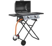 Barbecue gaz transportable - Outsunny - pliable - 2 brûleurs 5,6 kW - avec étagères latérales, thermomètre, couvercle, roues - noir