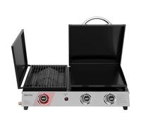 Barbecue Gaz Portable à 3 Brûleurs Royal Gourmet - 3 en 1 Plancha et Grille en Émaillés Combinés avec Couvercle Multifonctionnel, Puissance 8.5 kW