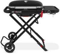Weber Traveler barbecue à gaz/design pliable et portable avec roues, verrouillage automatique du couvercle et thermomètre intégré, 1 brûleur, largeur 111 cm, surface de cuisson 2065 cm², noir