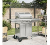 Barbecue gril à gaz avec 4 brûleurs argenté acier inoxydable, grill extérieur, cuisine extérieure,, barbecue, barbecue avec rangement