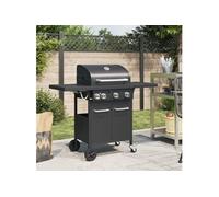 Barbecue gril à gaz avec 4 brûleurs noir acier enduit de poudre
