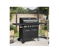 Barbecue gril à gaz avec 7 brûleurs noir acier enduit de poudre