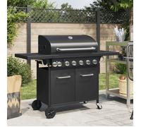 vidaXL Barbecue gril à gaz 7 brûleurs acier enduit de poudre noir
