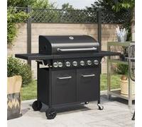 Barbecue gril à gaz avec 7 brûleurs noir acier enduit de poudre