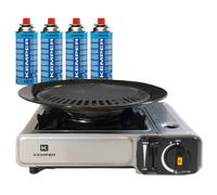 Barbecue Grill 2 en 1 Réchaud gaz piézo 2200W + 4 cartouches butane KEMPER