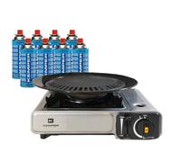 Barbecue Grill 2 en 1 Réchaud gaz piézo 2200W + 8 cartouches butane KEMPER