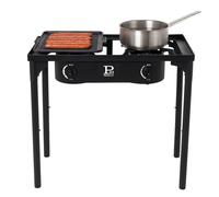 Barbecue grill et réchaud 2 feux 9kW Kit Modulable 2en1 - 2 brûleurs - Plaque Grill , 3 Hauteurs Modulables Piezo INTEC