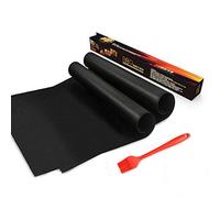 Barbecue Grill Mat Lot de 2, Antiadhésif avec Brosse à Sauce Barbecue en Silicone - Parfait pour la Cuisson au Charbon, au Four et Aux Grils électriques, Réutilisable et Facile à Nettoyer