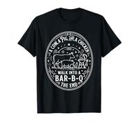 Barbecue Humoristique avec Inscription « Cow Pig Chicken Walk Into Bar B Q » T-Shirt