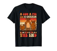 Barbecue Humoristique avec Inscription « Cow Pig Chicken Walk Into Bar B Q » T-Shirt