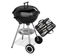Barbecue Livona + Set de 9 Ustensiles de Barbecue Inox - Mallette souple, Élégante et Facile à Transporter