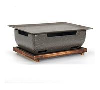 Barbecue multifonction en fonte - Barbecue à charbon de table de style coréen avec poêles antiadhésives, poêle à alcool pour usage domestique et commercial, base en bois durable