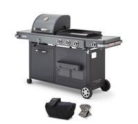 Barbecue Plancha Bi-Energy XL Gaz & Charbon - BRASERO BY FAVEX - 3 brûleurs 10,8 kW - 14 convives - Housse + Gants inclus