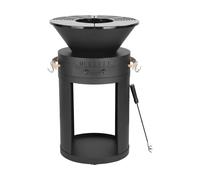 Barbecue plancha brasero a charbon et bois "Cesar" - 49 x 49 x 92 cm - Noir