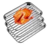 Barbecue Plateau 3 pièces, À Griller Réutilisable en Acier Inoxydable Plat de Cuisson Barbecue avec Trous pour Griller en Plein Air, Accessoires de Grill pour Légumes, Poisson Ou Viande 34,5 x 24 cm