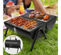 Barbecue pliable, barbecue de camping portable avec double surface de cuisson (42 x 25,5 cm), barbecue au charbon de bois, barbecue de camping portable avec couvercle, chariot de barbecue pliable, bar