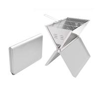 Barbecue pliable en acier inoxydable pour 3 à 5 personnes - Barbecue de camping au charbon de bois en acier inoxydable - 36,5 x 25,5 x 4,5 cm - Portable - Avec design pliable - Amovible - Argenté
