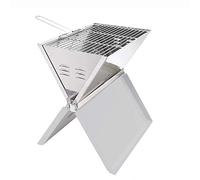 Barbecue pliable pour ordinateur portable 3 à 5 personnes, mini barbecue pliable sur pied pour barbecue en plein air, camping, voyage, avec grille de cuisson et grille à charbon de bois, argenté