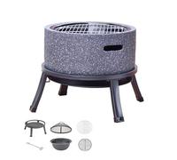 Barbecue portable à charbon de bois en argile, Foyer d'extérieur combiné Hibachi 16 x 17 pouces avec support en acier marbré, blanc et gris(Grey)