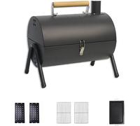 Barbecue Portable Au Charbon De Bois, Barbecue De Table ¿ Barbecue Et Fumoir 2 en 1 ¿ avec Fonction Gril Double Face Léger, Compact Et Pliable(Black,B)