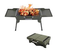 Barbecue portable au charbon de bois - Outils de barbecue robustes en acier inoxydable pour la cuisine en plein air, le camping, le pique-nique et la terrasse avec plateaux pliables