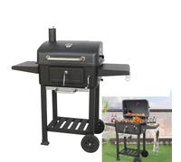 Barbecue portable avec fumoir, design chariot carré pour une mobilité facile, comprend un contrôle visuel de la température et un bac à charbon relevable, idéal pour la cuisine en plein air, les fêtes