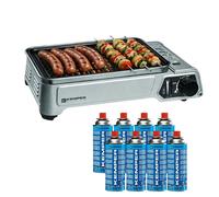 Barbecue à gaz portable 1900W Grille anti adhesive + 8 Cartouches gaz butane - Idéal camping, terrasse, extérieur KEMPER